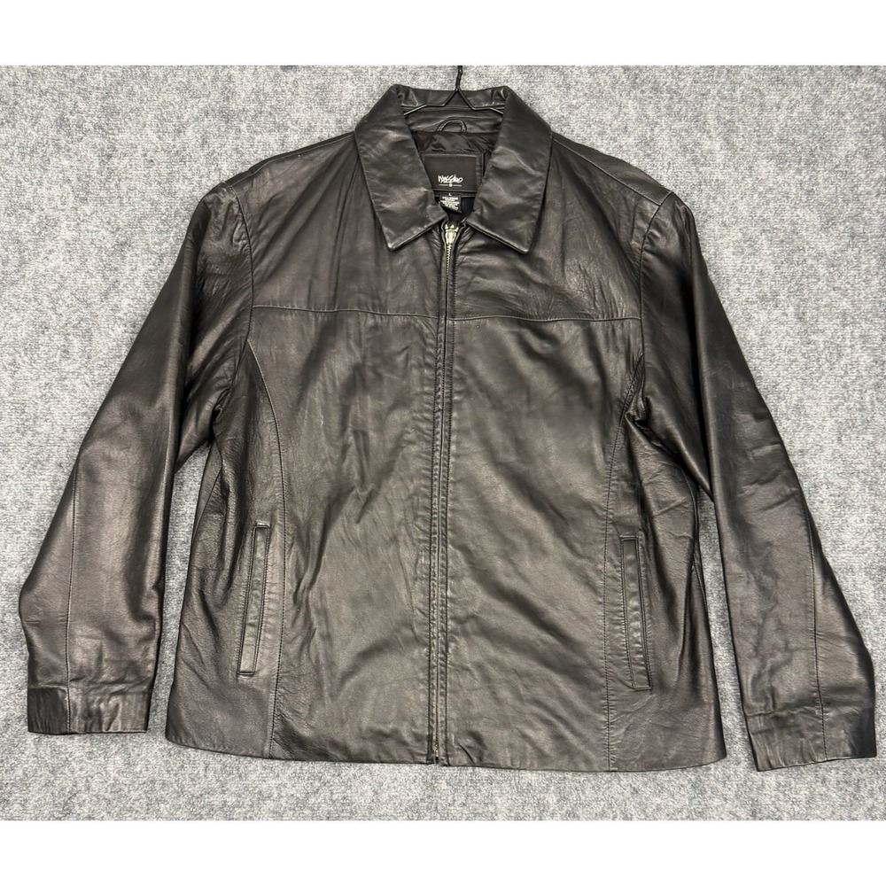 Mossimo Mens Black Genuine Leather Full Zip Jacket Large Minimalist Classic